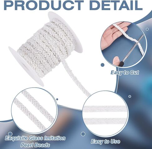 MAYJOYDIY 3.3 Yards White Beaded Pearl Braid Lace Trim 0.3inch Glass Beads Embroidery Lace Ribbon Fashion Decorative Fringe Applique for Costume Dress Wedding Gifts Wrapping DIY Crafts in Saudi Arabia
