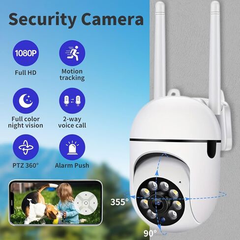 HD1080P Security Camera Dome Rotate 360 View Pan Tilt D-Zoom Motion/Cry Detect Alert,Auto Tracking,3 Night Vision,2 Way Audio,Plug-in,Cloud/Max 256G Card,2.4G WiFi Smart Home Surveillance,No Adapter in Kuwait