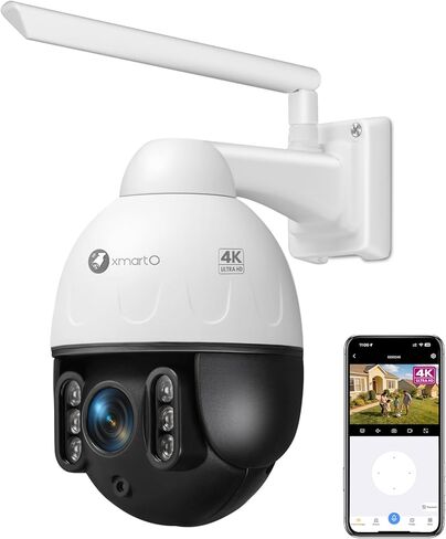 كاميرا أمان xmartO Vandal-Proof 4K PTZ، قبة واي فاي خارجية بتكبير 5X مع أضواء كاشفة وصفارة إنذار، اكتشاف الإنسان بالذكاء الاصطناعي على مدار الساعة طوال أيام الأسبوع، محادثة ثنائية الاتجاه، مقاومة للطقس IP66، بطاقة SD/سحابة/تخزين NVR in Kuwait