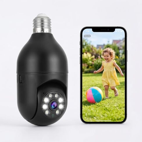 WiFi 1080P HD Camera Infrared Night Vision with Bulb for Remote Surveillance Indoor Security Camera for Baby Monitor Dog Camera W/2-Way Audio Siren Motion Detection Black in Kuwait