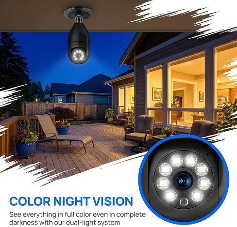 WiFi 1080P HD Camera Infrared Night Vision with Bulb for Remote Surveillance Indoor Security Camera for Baby Monitor Dog Camera W/2-Way Audio Siren Motion Detection Black in Kuwait