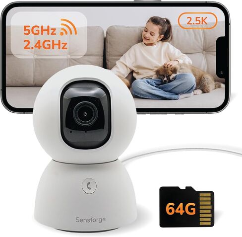 SensForge 2.5K Rechargeable Pan-Tilt Security Camera, 360° Dual-Band WiFi Home Camera, Free AI Human & Pet Detection, 2-Day Cloud + 64GB SD Storage, Two-Way Talk, Optional AI + Storage Upgrade in Saudi Arabia