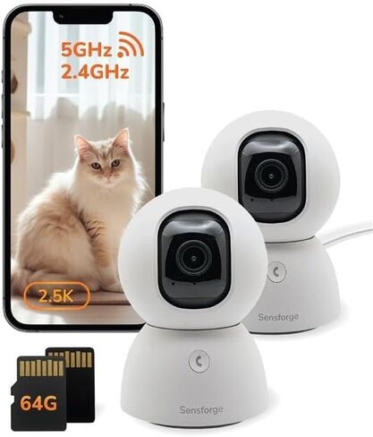 SensForge 2.5K Rechargeable Pan-Tilt Security Camera, 360° Dual-Band WiFi Home Camera, Free AI Human & Pet Detection, 2-Day Cloud + 64GB SD Storage, Two-Way Talk, Optional AI + Storage Upgrade in Saudi Arabia
