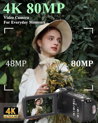 كاميرا فيديو كاميرا 4K UHD 80MP IR للرؤية الليلية كاميرا تسجيل فيديو لليوتيوب 18X كاميرا فيديو تكبير رقمي ضبط تلقائي للصورة 3.0 بوصة دوران 270 درجة مسجل فيديو شاشة IPS مع بطاقة SD 32 جيجا، غطاء عدسة، بطاريتان in Kuwait