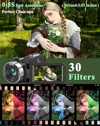 كاميرا فيديو كاميرا 4K UHD 80MP IR للرؤية الليلية كاميرا تسجيل فيديو لليوتيوب 18X كاميرا فيديو تكبير رقمي ضبط تلقائي للصورة 3.0 بوصة دوران 270 درجة مسجل فيديو شاشة IPS مع بطاقة SD 32 جيجا، غطاء عدسة، بطاريتان in Kuwait