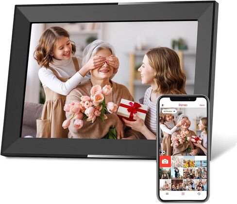إطار صورة رقمي Skyrhyme مقاس 10.1 بوصة، إطار صور رقمي Frameo WiFi مع مساحة تخزين 16 جيجابايت، شاشة لمس IPS 1280 * 800، عرض شرائح يدور تلقائيًا، سهل مشاركة الصور/الفيديو عبر تطبيق مجاني in Kuwait