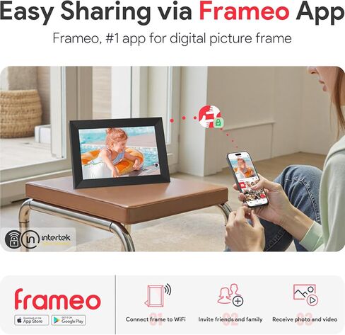 إطار صورة رقمي Skyrhyme مقاس 10.1 بوصة، إطار صور رقمي Frameo WiFi مع مساحة تخزين 16 جيجابايت، شاشة لمس IPS 1280 * 800، عرض شرائح يدور تلقائيًا، سهل مشاركة الصور/الفيديو عبر تطبيق مجاني in Kuwait