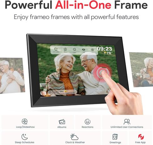 إطار صورة رقمي Skyrhyme مقاس 10.1 بوصة، إطار صور رقمي Frameo WiFi مع مساحة تخزين 16 جيجابايت، شاشة لمس IPS 1280 * 800، عرض شرائح يدور تلقائيًا، سهل مشاركة الصور/الفيديو عبر تطبيق مجاني in Kuwait