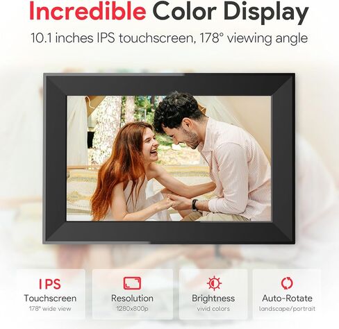 إطار صورة رقمي Skyrhyme مقاس 10.1 بوصة، إطار صور رقمي Frameo WiFi مع مساحة تخزين 16 جيجابايت، شاشة لمس IPS 1280 * 800، عرض شرائح يدور تلقائيًا، سهل مشاركة الصور/الفيديو عبر تطبيق مجاني in Kuwait