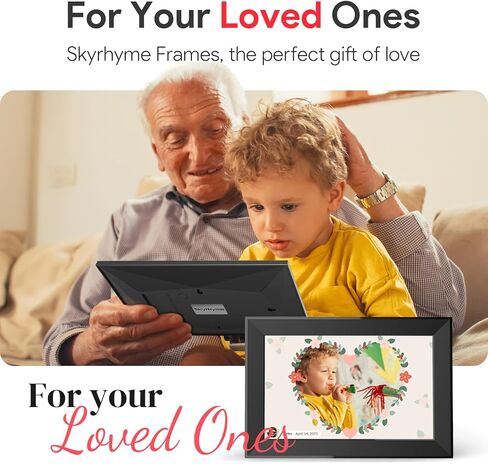 إطار صورة رقمي Skyrhyme مقاس 10.1 بوصة، إطار صور رقمي Frameo WiFi مع مساحة تخزين 16 جيجابايت، شاشة لمس IPS 1280 * 800، عرض شرائح يدور تلقائيًا، سهل مشاركة الصور/الفيديو عبر تطبيق مجاني in Kuwait