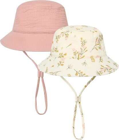 Cooraby 2 Pack Muslin Baby Sun Hat Bucket Hats with Wide Brim Adjustable Beach Hat for Boys Girls in Saudi Arabia