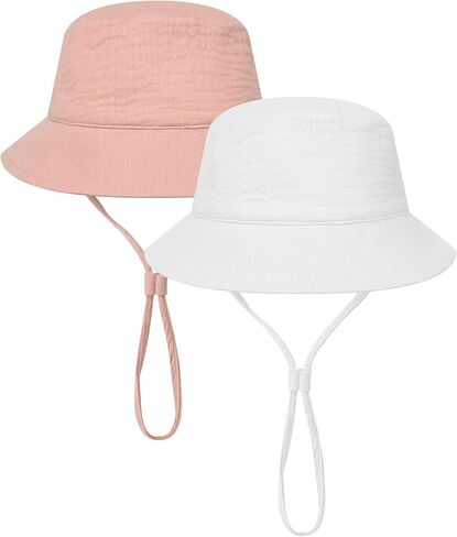 Cooraby 2 Pack Muslin Baby Sun Hat Bucket Hats with Wide Brim Adjustable Beach Hat for Boys Girls in Saudi Arabia