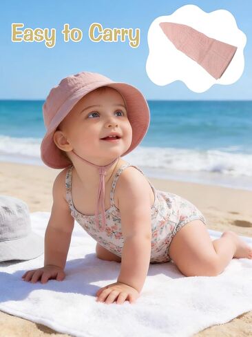 Cooraby 2 Pack Muslin Baby Sun Hat Bucket Hats with Wide Brim Adjustable Beach Hat for Boys Girls in Saudi Arabia