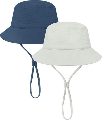 Cooraby 2 Pack Muslin Baby Sun Hat Bucket Hats with Wide Brim Adjustable Beach Hat for Boys Girls in Saudi Arabia