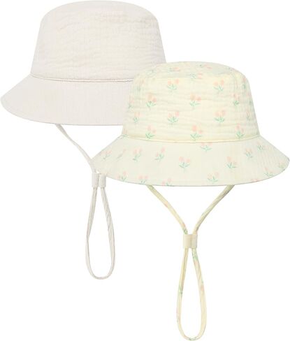 Cooraby 2 Pack Muslin Baby Sun Hat Bucket Hats with Wide Brim Adjustable Beach Hat for Boys Girls in Saudi Arabia