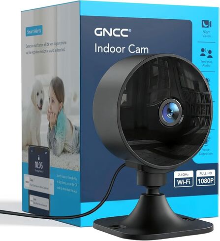 GNCC 2.4GHz Indoor Security Camera, 1080P Home Camera for Pet Monitoring, Motion Detection, Two-Way Audio, IR Night Vision, Easy Install, Cloud Storage Subscription Required, No 5GHz Support(Black-1P) in Kuwait
