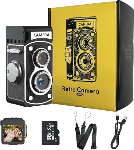 Mini Vintage Digital Camera - 1080P FHD Retro TLR Style Point and Shoot Auto Focus, Compact & Portable Volgging Camera with 32GB Card, Ideal for Birthday Gifts, Beginners, Teens in Kuwait