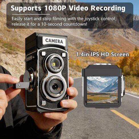 Mini Vintage Digital Camera - 1080P FHD Retro TLR Style Point and Shoot Auto Focus, Compact & Portable Volgging Camera with 32GB Card, Ideal for Birthday Gifts, Beginners, Teens in Kuwait