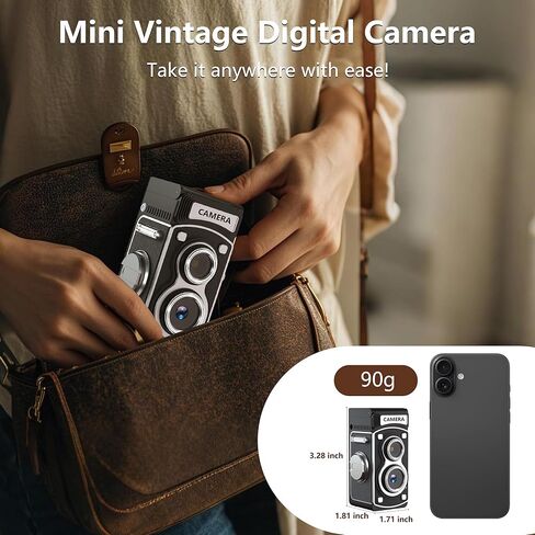 Mini Vintage Digital Camera - 1080P FHD Retro TLR Style Point and Shoot Auto Focus, Compact & Portable Volgging Camera with 32GB Card, Ideal for Birthday Gifts, Beginners, Teens in Kuwait