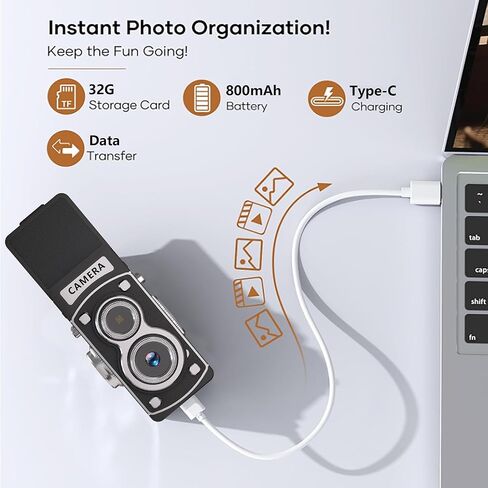 Mini Vintage Digital Camera - 1080P FHD Retro TLR Style Point and Shoot Auto Focus, Compact & Portable Volgging Camera with 32GB Card, Ideal for Birthday Gifts, Beginners, Teens in Kuwait