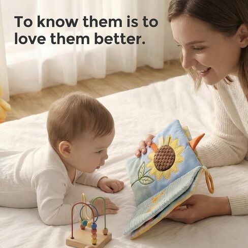 Mamimami Home Soft Baby Book with Teether & Mirror, Sensory Crinkle Cloth Books for Babies 0-12 Months, Montessori Farm Animal Tummy Time Toys, Portable Busy Book, Infant Toy for Newborn Shower Gift in Kuwait