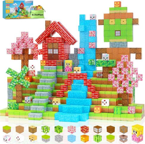 EchoPlan 200PCS Magnetic Blocks, Magnetic Building Blocks, Magnet Blocks Cubes, STEM Educational Stacking Magnet Toy for Kids Ages 3 4 5 6 7 8 9 10 11, Birthday Gifts for Boys and Girls, 1" Large Size in Kuwait