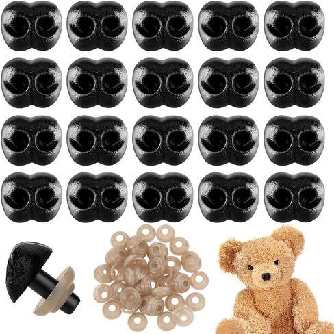AHANDMAKER 40Pcs Safety Noses for Amigurumi, Plastic Safety Noses with Washers Craft Nose for Amigurumi Teddy Bear Crochet Plush Animal Making(Black) in Saudi Arabia