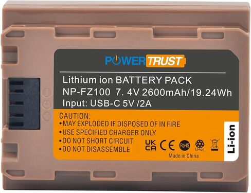 NP-FZ100 Battery 2600mAh Compatible with Sony A1, A9, A9 II, A7R III, A7R IV, A7R V, A7S III, A7 III, A7 IV, A6600, A7C Cameras with USB-C Charging Cable in Kuwait