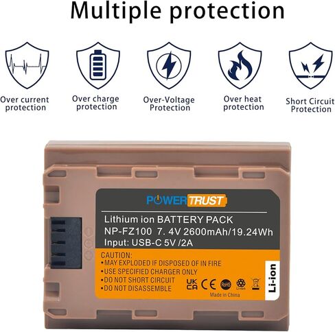 NP-FZ100 Battery 2600mAh Compatible with Sony A1, A9, A9 II, A7R III, A7R IV, A7R V, A7S III, A7 III, A7 IV, A6600, A7C Cameras with USB-C Charging Cable in Kuwait