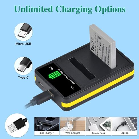 Tectra 2-Pack NB-4L NB4L Battery and Dual Charger for Canon Powershot ELPH 330 HS, 310 HS, 300 HS, 100 HS, SD400, SD450, SD600, SD630, SD750, SD780, SD1000, SD1100 is, SD1400 is in Kuwait