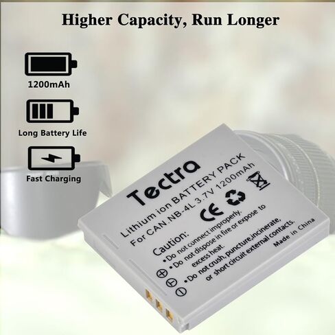 Tectra 2-Pack NB-4L NB4L Battery and Dual Charger for Canon Powershot ELPH 330 HS, 310 HS, 300 HS, 100 HS, SD400, SD450, SD600, SD630, SD750, SD780, SD1000, SD1100 is, SD1400 is in Kuwait