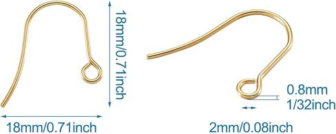100Pcs 304 Stainless Steel Earring Hooks Fish Hook Ear Wires with Loop 2mm Hole for DIY Earring Jewelry Making Supplies, Pin: 0.7mm in Saudi Arabia
