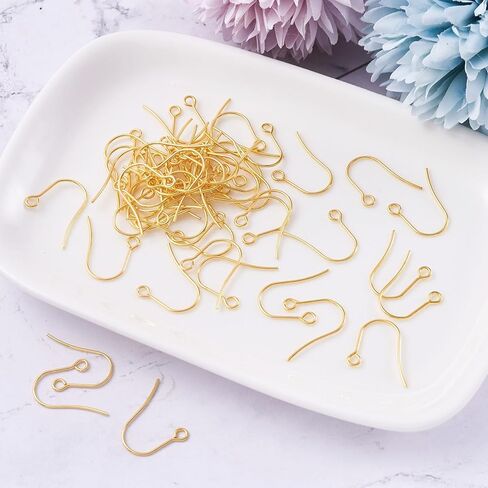 100Pcs 304 Stainless Steel Earring Hooks Fish Hook Ear Wires with Loop 2mm Hole for DIY Earring Jewelry Making Supplies, Pin: 0.7mm in Saudi Arabia