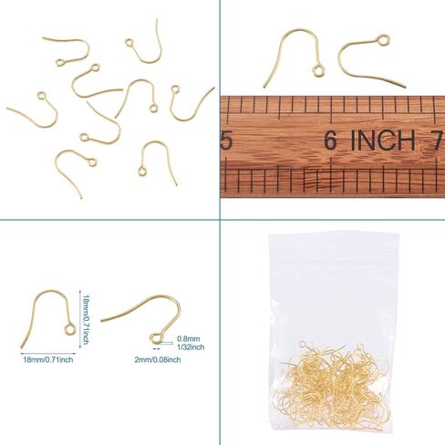 100Pcs 304 Stainless Steel Earring Hooks Fish Hook Ear Wires with Loop 2mm Hole for DIY Earring Jewelry Making Supplies, Pin: 0.7mm in Saudi Arabia