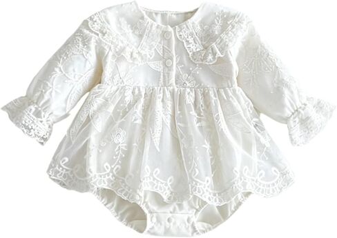 Baby Girl Lace Embroidered Romper Ruffle Collar Vintage Tulle Princess Dress One Piece Outfits for Baby Birthday in Saudi Arabia