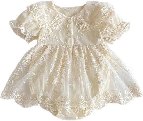 Baby Girl Lace Embroidered Romper Ruffle Collar Vintage Tulle Princess Dress One Piece Outfits for Baby Birthday in Saudi Arabia