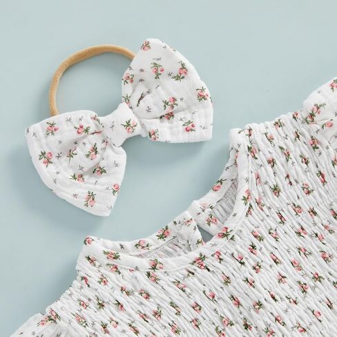 Newborn Infant Baby Girl Bubble Cotton Romper Fly Sleeve Print Bodysuit One Piece Jumpsuit Headband Summer Outfits in Saudi Arabia