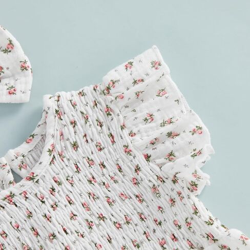 Newborn Infant Baby Girl Bubble Cotton Romper Fly Sleeve Print Bodysuit One Piece Jumpsuit Headband Summer Outfits in Saudi Arabia