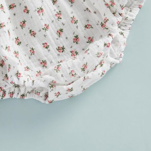 Newborn Infant Baby Girl Bubble Cotton Romper Fly Sleeve Print Bodysuit One Piece Jumpsuit Headband Summer Outfits in Saudi Arabia