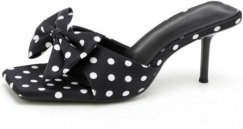 Women'S Satin Polka Dot Bow Stiletto Slide Sandals Sexy Square Open Toe High Heel Elegant Dress Mule Sandals for Fashion Prom Party Summer Wedding in Kuwait