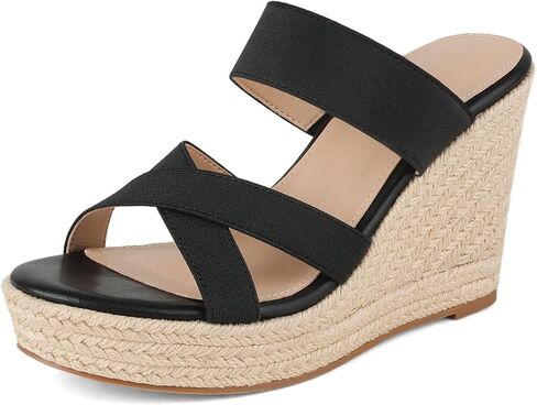 صنادل نسائية من VIMISAOI Espadrille Wage للنساء سهلة الارتداء على منصة صندل كعب عريض مفتوح من الأمام بكعب عالٍ in Kuwait