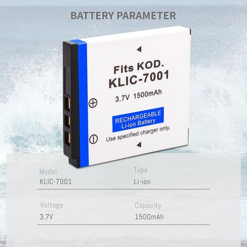 2 حزمة بطارية KLIC-7001 مع شاحن سريع نحيف متوافق مع Kodak EasyShare V550، V570، V610، V705، V750، M320، M340، M341، M753 Zoom، M763، M853 Zoom، M863، M893 is، M1063 كاميرات رقمية 1500 مللي أمبير في الساعة in Kuwait