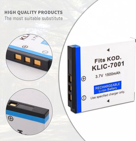 2 حزمة بطارية KLIC-7001 مع شاحن سريع نحيف متوافق مع Kodak EasyShare V550، V570، V610، V705، V750، M320، M340، M341، M753 Zoom، M763، M853 Zoom، M863، M893 is، M1063 كاميرات رقمية 1500 مللي أمبير في الساعة in Kuwait