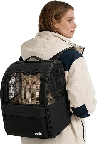 حقيبة ظهر لحمل القطط، إطار من السلك الفولاذي أكثر استقرارًا، نسيج أكسفورد مقاوم للاهتراء 600D، حقائب ظهر لحمل الكلاب مناسبة للسفر، بيج in Kuwait