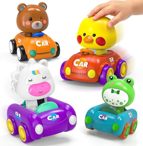 Press and Go Cars for Toddlers 1-3, Baby Animal Racing Vehicles Push Go Friction Powered Cars, Infant Toys 6-12-18 Months & First Birthday Gifts for 1-2 Year Old Boys Girls in Saudi Arabia