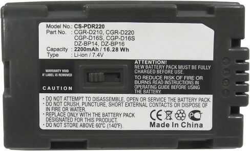 ALLC بطارية بديلة لباناسونيك CGP-D16S/CGR-D210/CGR-D220، PN:CGP-D16S/CGR-D210/CGR-D220، 2200 مللي أمبير في الساعة in Kuwait