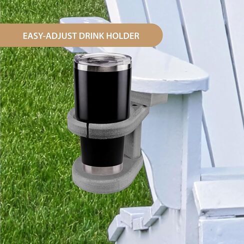Adirondack Chair Cup Holder Attachment – Adjustable Poly Lumber Drink Holder – Outdoor Accessory for Polywood Furniture, Light Grey in Kuwait