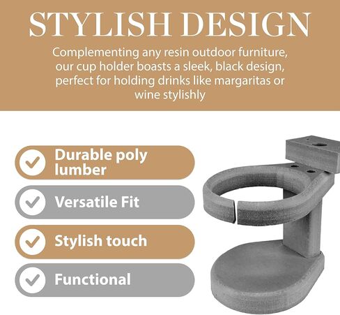 Adirondack Chair Cup Holder Attachment – Adjustable Poly Lumber Drink Holder – Outdoor Accessory for Polywood Furniture, Light Grey in Kuwait