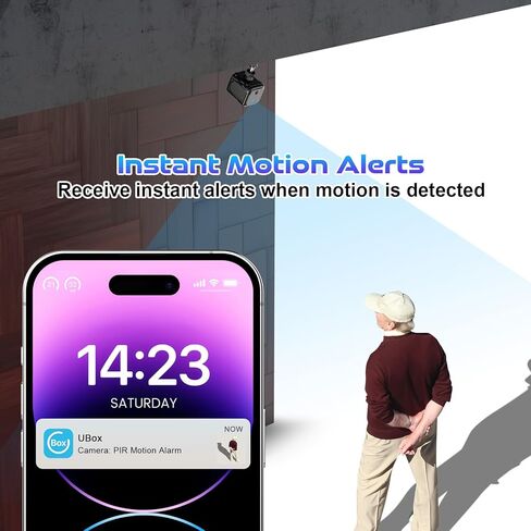 كاميرا أمان لاسلكية صغيرة داخلية، كاميرا أمان صغيرة Ubox Magentic - 2K HD، رؤية ليلية، كشف حركة PIR، تنبيه فوري، كاميرا بطارية احتياطية طويلة للمنزل والمكتب والشقق والسفر (أسود) in Kuwait