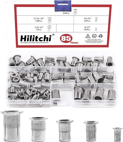 صواميل برشام من الفولاذ المقاوم للصدأ 5 مقاسات من Hilitchi، 8-32، 10-24، 1/4-20، 5/16-18، 3/8-16 لتزيين أثاث السيارات والمنتجات الكهربائية والصناعية (130 قطعة، SAE) in Saudi Arabia